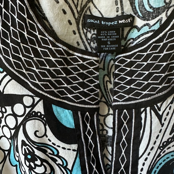 Saint Tropez West Paisley Geometric Shirt Small Teal Black White - Picture 2 of 2